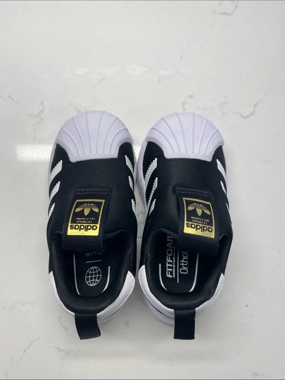 🆕 Adidas Slip On Black Shoes Fitfoam Ortholite Comfort Shoes Sz 6K BRAND NEW ✨